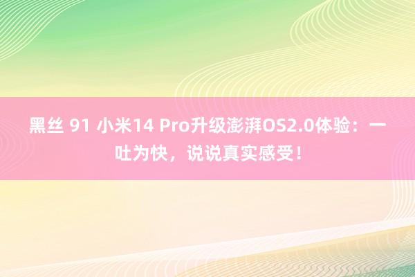 黑丝 91 小米14 Pro升级澎湃OS2.0体验：一吐为快，说说真实感受！