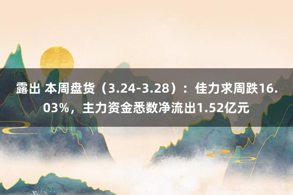 露出 本周盘货（3.24-3.28）：佳力求周跌16.03%，主力资金悉数净流出1.52亿元