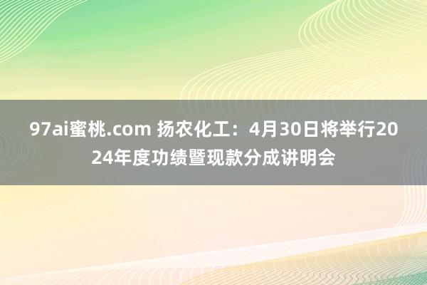 97ai蜜桃.com 扬农化工：4月30日将举行2024年度功绩暨现款分成讲明会